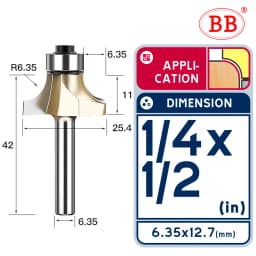 BB Corner Rounding Router Bit Concave Milling Cutter Bullnose Woodworking Tool Round Edge Trimmer Shank 1/2 1/4 Inch