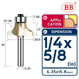 BB Corner Rounding Router Bit Concave Milling Cutter Bullnose Woodworking Tool Round Edge Trimmer Shank 1/2 1/4 Inch