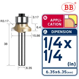BB Corner Rounding Router Bit Concave Milling Cutter Bullnose Woodworking Tool Round Edge Trimmer Shank 1/2 1/4 Inch