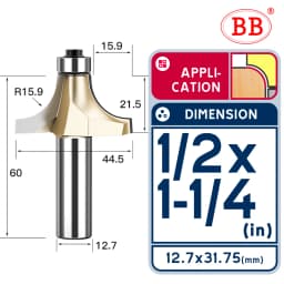 BB Corner Rounding Router Bit Concave Milling Cutter Bullnose Woodworking Tool Round Edge Trimmer Shank 1/2 1/4 Inch
