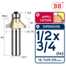 BB Corner Rounding Router Bit Concave Milling Cutter Bullnose Woodworking Tool Round Edge Trimmer Shank 1/2 1/4 Inch