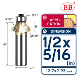 BB Corner Rounding Router Bit Concave Milling Cutter Bullnose Woodworking Tool Round Edge Trimmer Shank 1/2 1/4 Inch