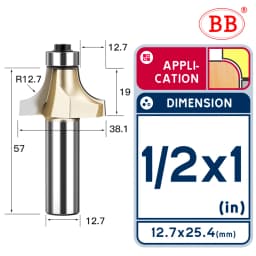 BB Corner Rounding Router Bit Concave Milling Cutter Bullnose Woodworking Tool Round Edge Trimmer Shank 1/2 1/4 Inch