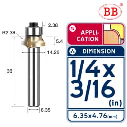 BB Corner Rounding Router Bit Concave Milling Cutter Bullnose Woodworking Tool Round Edge Trimmer Shank 1/2 1/4 Inch