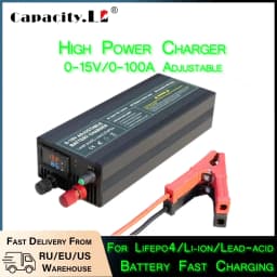 60A100A CC CV Adjustable Battery Charger Power Supply, 0-15V Smart Fast Charger for Li-ion & 14.6V LiFePO4 Battery, 100-240V AC