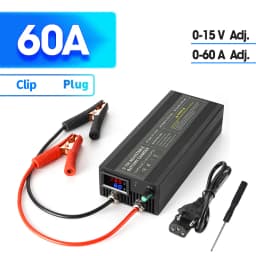 60A100A CC CV Adjustable Battery Charger Power Supply, 0-15V Smart Fast Charger for Li-ion & 14.6V LiFePO4 Battery, 100-240V AC