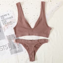 Women Seamless Bra And Panties Set Sexy Ribbed Bra Top Low Waist Thongs Wire-free Brassiere No Pads Comfort Intimates M-XL