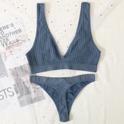 Women Seamless Bra And Panties Set Sexy Ribbed Bra Top Low Waist Thongs Wire-free Brassiere No Pads Comfort Intimates M-XL