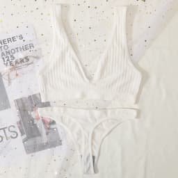 Women Seamless Bra And Panties Set Sexy Ribbed Bra Top Low Waist Thongs Wire-free Brassiere No Pads Comfort Intimates M-XL