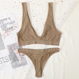 Women Seamless Bra And Panties Set Sexy Ribbed Bra Top Low Waist Thongs Wire-free Brassiere No Pads Comfort Intimates M-XL