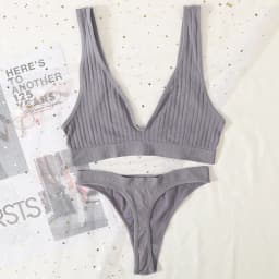 Women Seamless Bra And Panties Set Sexy Ribbed Bra Top Low Waist Thongs Wire-free Brassiere No Pads Comfort Intimates M-XL