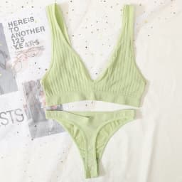Women Seamless Bra And Panties Set Sexy Ribbed Bra Top Low Waist Thongs Wire-free Brassiere No Pads Comfort Intimates M-XL