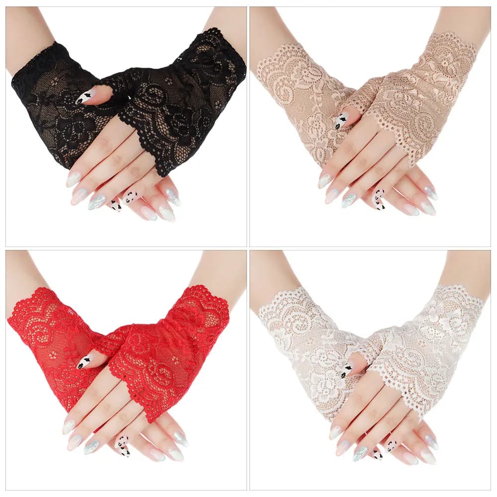 1Pair Fashion Women Lace Gloves Elastic Spring Summer Sunscreen Short Fingerless Driving Gloves Half Finger Mittens