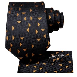 Hi-Tie Black Gold Novelty Silk Wedding Tie For Men Handky Cufflink Set Fashion Designer Gift For Men Necktie Business Party