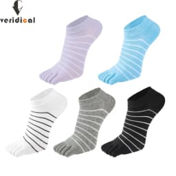 1 Pair Pure Cotton Five Finger Ankle Socks Woman Girl Striped Solid Fashion Cute Harajuku No Show Socks With Toes Hot Sell