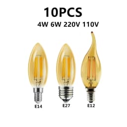 10PCS C35 Candle Bulb 4W 6W Dimmable Led Filament 220V 110V E12 E14 E27 Candelabra Base Flame Shape Lamps For Chandelier Light