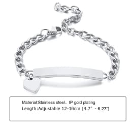 Custom Personalized Name ID Bracelet Gilrs Boy Gifts, Stainless Steel Curb Chain Link Crown Bracelet Not Allergic
