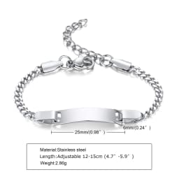 Custom Personalized Name ID Bracelet Gilrs Boy Gifts, Stainless Steel Curb Chain Link Crown Bracelet Not Allergic