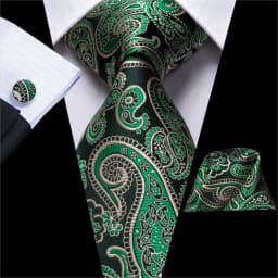 Hi-Tie Designer Green Solid Striped Paisley Wedding Tie For Men Necktie Hanky Cufflink Fashion Business Party Dropshipping