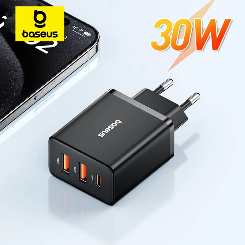 Baseus 30W USB Charger QC PD3.0 Type C PD Fast Charging Quick Phone Charger For iPhone 17 16 15 14 13 12 Pro Max Xiaomi Samsung