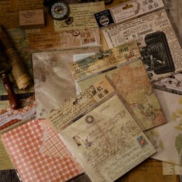 Yoofun 30 sheets Vintage Material Paper for Scrapbooking Journal Diary Collage Junk Background Decoration Retro Stationery