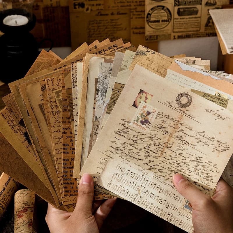 Yoofun 30 sheets Vintage Material Paper for Scrapbooking Journal Diary Collage Junk Background Decoration Retro Stationery