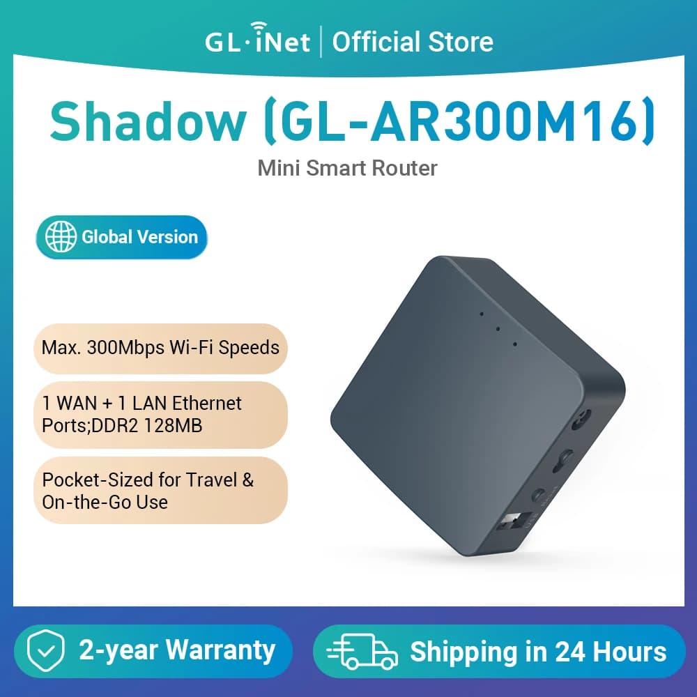 GL.iNet AR300M16(Shadow) Portable Mini Travel Wireless Pocket Router WiFi Router/Access Point/Extender/WDS | OpenWrt