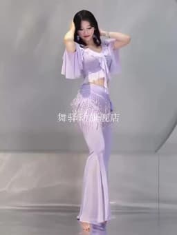 Sexy Modal Belly Dance Costume High Waist Draw String Long Skirt Side Split Slim Dancer Practice Wear Comfortable Black Adult XL