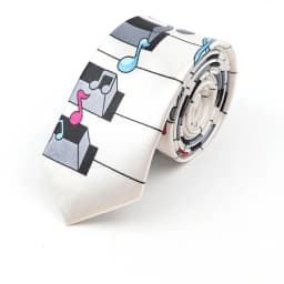 Men's Classic Skinny Tie Fashion Colorful Musical Notes Printed Piano Polyester 5cm Width Necktie Party Cosplay Gift Accessory