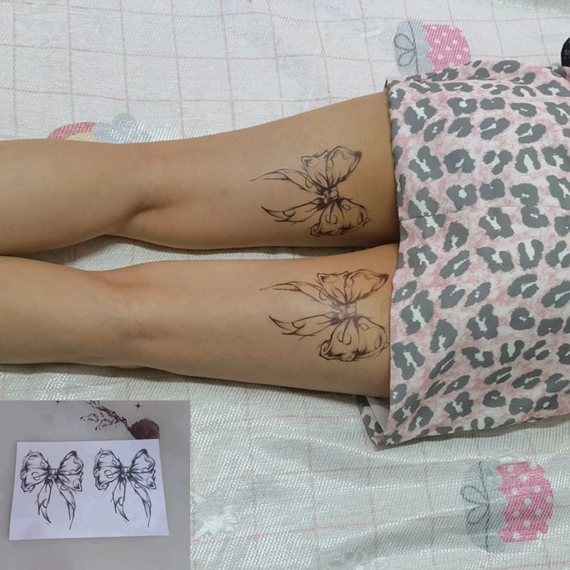 New 2021 Dark Bow Faux Tatouage Stickers Temporary Women Sexy Transferable Tattoo  Body Art Waterproof Long Lasting Thigh Tattoo