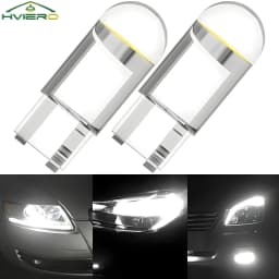 2PCS W5W 194 T10 Glass Housing Cob LED Home Bulb 6000K Wedge License Plate Lamp Dome Light White Diedo Auto Interior Read 12V DC