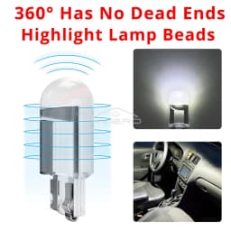2PCS W5W 194 T10 Glass Housing Cob LED Home Bulb 6000K Wedge License Plate Lamp Dome Light White Diedo Auto Interior Read 12V DC