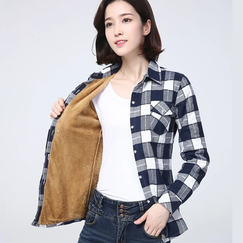 2026 Winter New Women's Warm Plaid Shirt Coat Casual Fleece Velvet Plus Thicke Tops Brand College Style Woman Clothes Outerwear