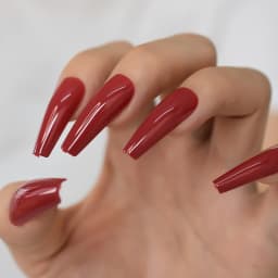 Red Hot Fake Nails Extra Long Coffin Artificial Nails Press On Solid Color Gel Shine Acrylic Ballerina Nail Tips Salon Tool