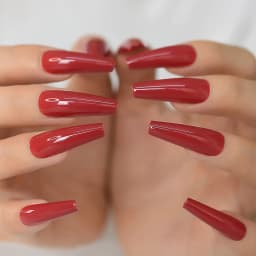Red Hot Fake Nails Extra Long Coffin Artificial Nails Press On Solid Color Gel Shine Acrylic Ballerina Nail Tips Salon Tool