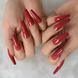 Red Hot Fake Nails Extra Long Coffin Artificial Nails Press On Solid Color Gel Shine Acrylic Ballerina Nail Tips Salon Tool