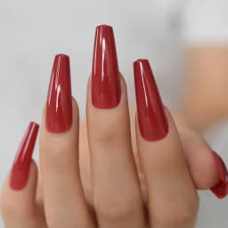 Red Hot Fake Nails Extra Long Coffin Artificial Nails Press On Solid Color Gel Shine Acrylic Ballerina Nail Tips Salon Tool