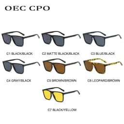 OEC CPO Square Men Sunglasses Big Frame Sunglasses Women Fashion Yellow Lens Sun Glasses Female Drive Beach Eyewear UV400 Glass