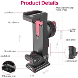 Ulanzi ST-27 Metal Vertical Shooting Phone Mount Holder Clip with Cold Shoe for Rode Wireless Go Microphone Video Light Vlog