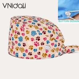 Solid color scrub cap with button pet grooming working Caps surgical cap Lab work hat womens Scrub hats nurse accessories
