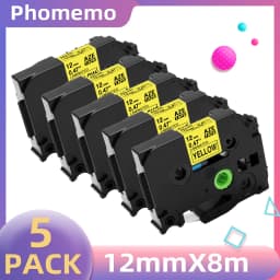 5PK Label Tape for P3100 E1000 Pro Ribbon Label Maker Printer Black on White TZe-231 TZe-631 Compatible for Brother P-touch