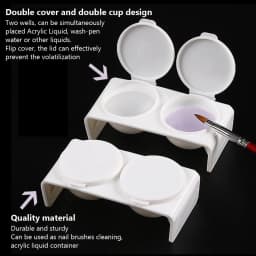 2Pcs White Acrylic Liquid Dappen Dish, Twin Cup Nail Art Pigment Holder for Monomer Nail Brushes Washing Manicure Tool