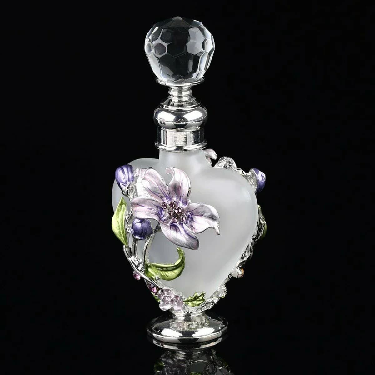 1pc Vintage Perfume Glass Bottle Flower Manual Painting Orchid Pattern Heart Shape 10ml Frosted Matte Tube Empty Refillable Gift