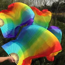 Hot-Sale 1pair/2pcs Real Silk Belly Dance Veil Fans Bamboo Handmade Dyed Performance Long Fan BellyDance 100% Real Silk Fan Veil