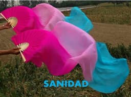 Hot-Sale 1pair/2pcs Real Silk Belly Dance Veil Fans Bamboo Handmade Dyed Performance Long Fan BellyDance 100% Real Silk Fan Veil