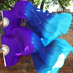 Hot-Sale 1pair/2pcs Real Silk Belly Dance Veil Fans Bamboo Handmade Dyed Performance Long Fan BellyDance 100% Real Silk Fan Veil