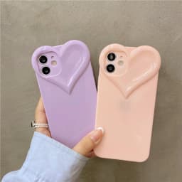 3D Love Heart Cute Phone Case For iPhone Air 14 11 12 13 15 16 17 Pro Max Candy Color Solid Soft Silicone Tpu Back Cover