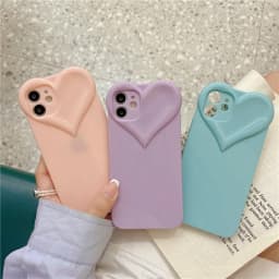 3D Love Heart Cute Phone Case For iPhone Air 14 11 12 13 15 16 17 Pro Max Candy Color Solid Soft Silicone Tpu Back Cover