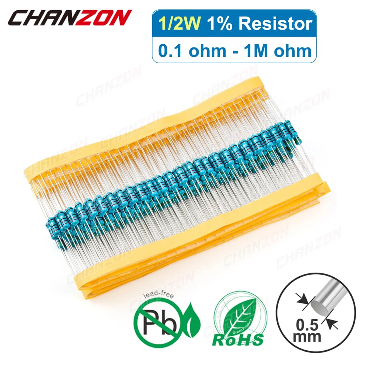 100pcs 1/2W 1% High Precision Metal Film Resistor 1 2.2 4.7 10 100 220 330 470 K M 1K 4.7K 10K 15K 47K 100K Ohm Fixed Resistant