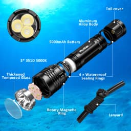 Wurkkos DL30 Diving Flashlight 3600 Lm IPX8 Waterproof 21700 Rechargeable Dive Light Features 3 Modes Suitable for Spearfishing